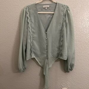 Wayf Light Green Blouse with Button Detail